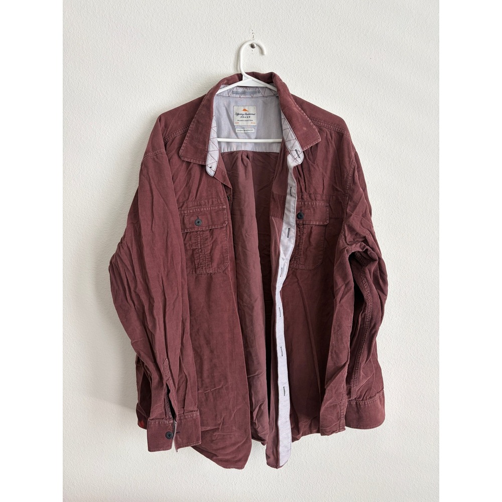 Tommy Bahama Jeans Mens XXL Corduroy Button Down Shirt Maroon Island Modern Fit